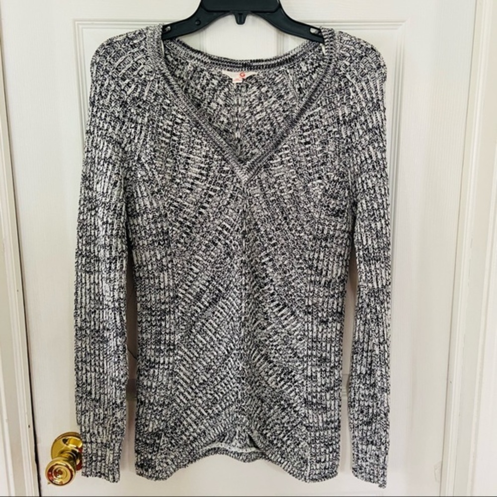 NWOT G BY GUESS grey chunky knit V neck cotton warm winter sweater size XS